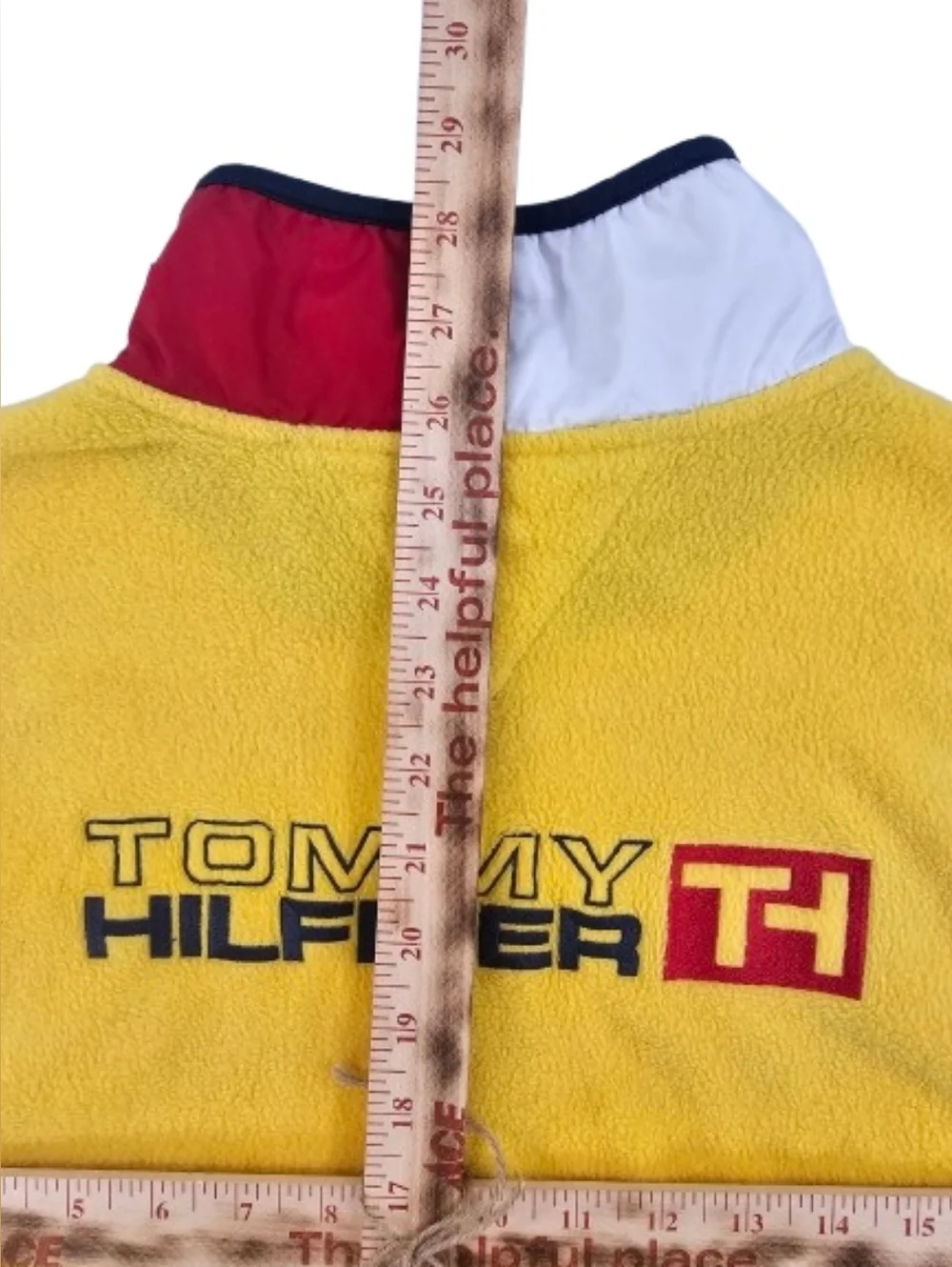 Vintage 90s Tommy‎ Hilfiger Full Zip Fleece Vest Men's L Yellow Red White Blue